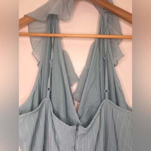 ASOS Design Dusty Blue Pleated Maxi Dress Ruffle Halter Formal Wedding Guest - Picture 6 of 11